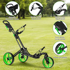 Folding Golf Push Cart with Swivel Front Wheel 3 Wheel Adjustable Golf Pull Cart for Easy Transportation and Compact Storage Id