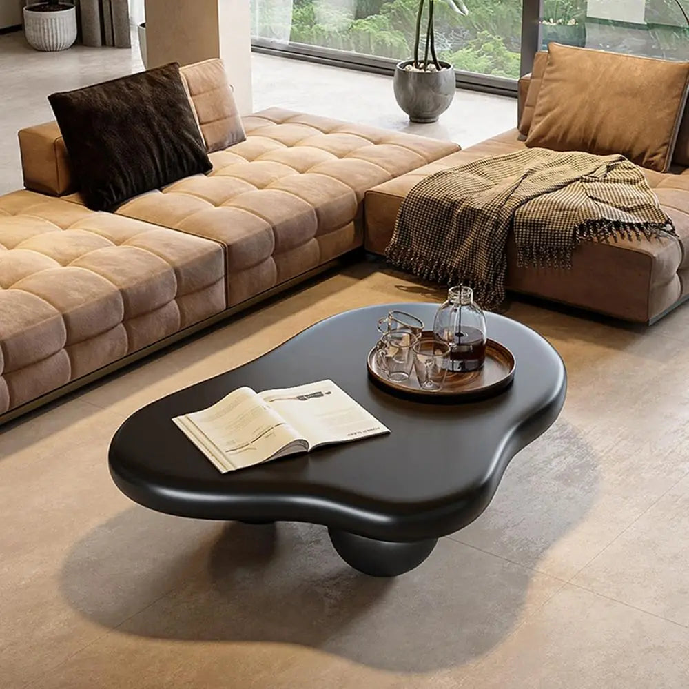 Irregular Cream Coffee Table with 3 Legs, Ideal for Small Spaces, Black, 46.06