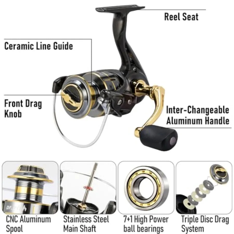Fishing Rod and Reel Combos 125-Pieces Telescopic Spinning Pole Reel Gear Equipment Set with Tackle Bag for Adult Collapsible Tr