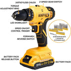 Tool Kit Box Drill Set with 21V Cordless Drill, Tool Box with Drill, Hand Drill Set for Men, Power Tool Combo for Home Repair, D