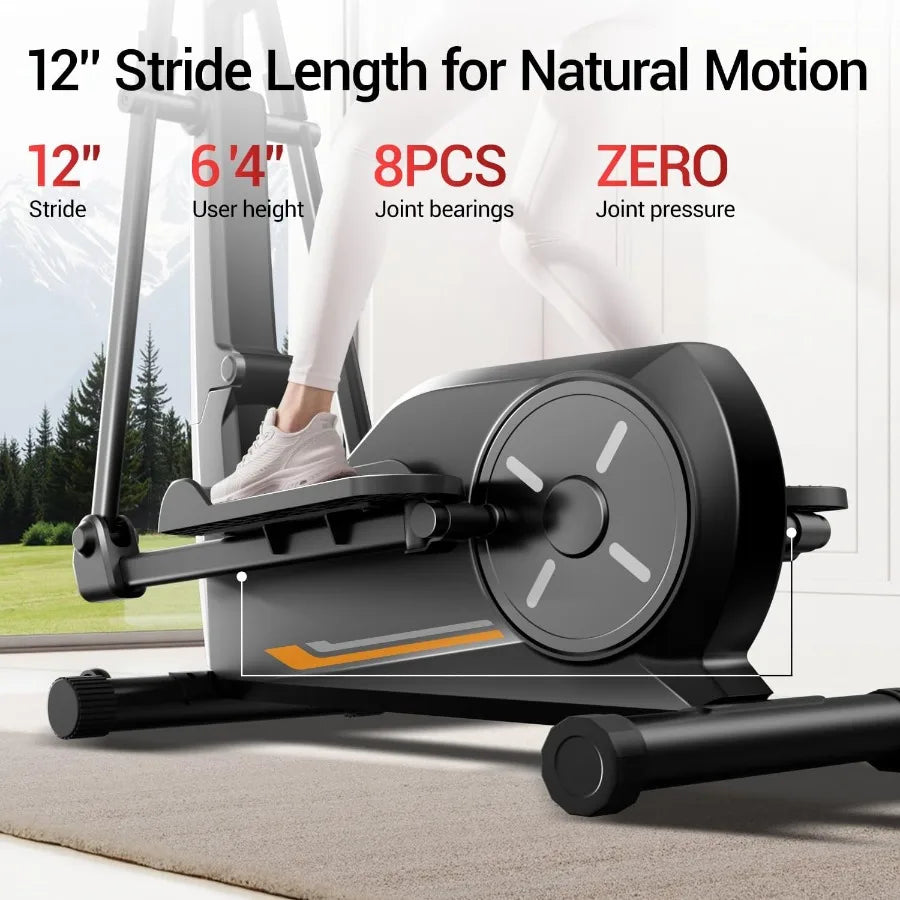 Home Use Elliptical Exercise Machine with 8 Resistance Levels Silent Magnetic Design 12 Stride LCD Monitor Black