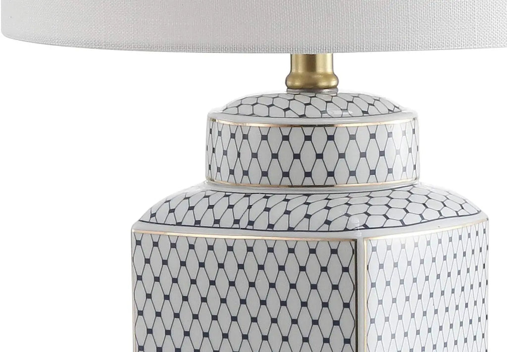 Modern Ginger Jar LED Table Lamp with Fishnet Glaze, 21.5" Ceramic/Metal Design for Bedroom, Living Room, Office
