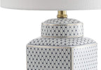Modern Ginger Jar LED Table Lamp with Fishnet Glaze, 21.5" Ceramic/Metal Design for Bedroom, Living Room, Office