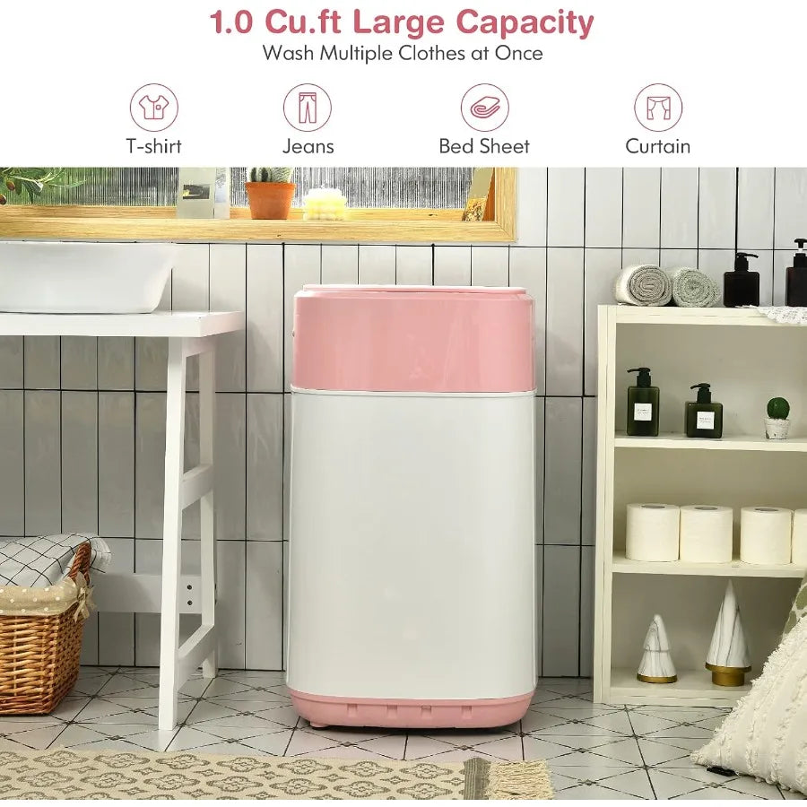 Portable Washing Machine 8 Lbs Capacity with Builtin Drain Pump Compact FullAutomatic Laundry Washer Featuring 6 Programs and 6