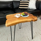 Edge End Table, Live Edge Side Table with Hairpin Legs, Small Natural Wood Coffee Table Stump End Table for Living Room, Bedroom