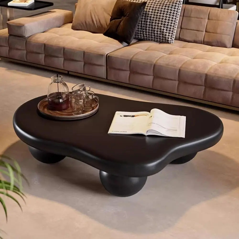 Irregular Cream Coffee Table with 3 Legs, Ideal for Small Spaces, Black, 46.06