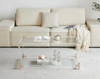 Modern Double Layer Glass Coffee Table for Living Room, Clear Top with Rose Gold Frame, L41xW21xH16
