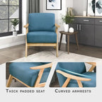 Mid Century Modern Accent Chair with Solid Wood Frame in Natural Finish Textured Fabric Living Room Lounge Arm Chair Thick and