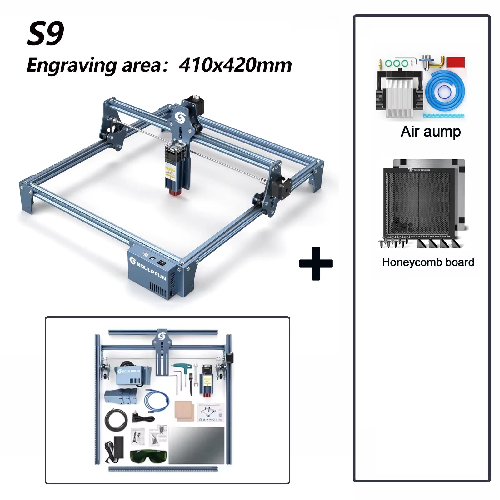 SCULPFUN S9 90W Effect Laser Engraving Machine Ultra-thin Laser Beam Shaping Technology Acrylic Engraver Cut Machine 410x420mm