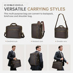 Large Full Grain Leather Briefcase Convertible Backpack For Men Business Travel Case Messenger Bag Fits 17.3" Laptop