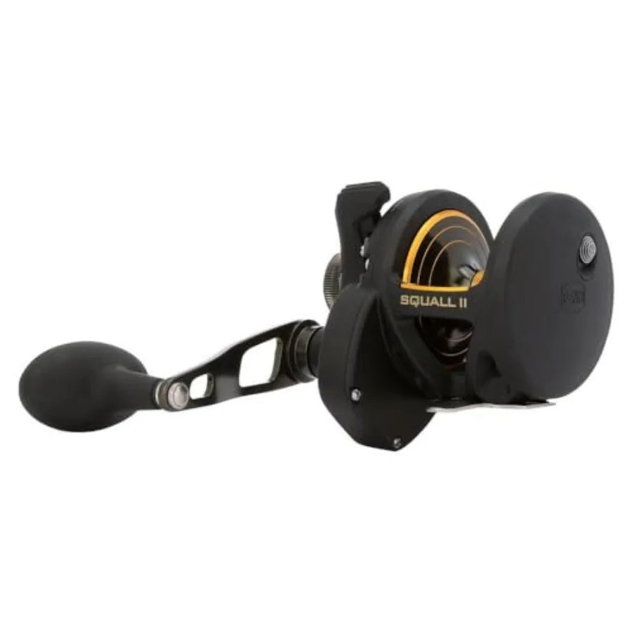 Squall II Lever Drag Fishing Reel Size 25 with Graphite Body and Sideplates Stainless Steel Main and Pinion Gears Ideal for Hea