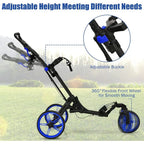 Adjustable 3-Wheel Folding Golf Trolley for Clubs with Swivel Front Wheel and Compact Design