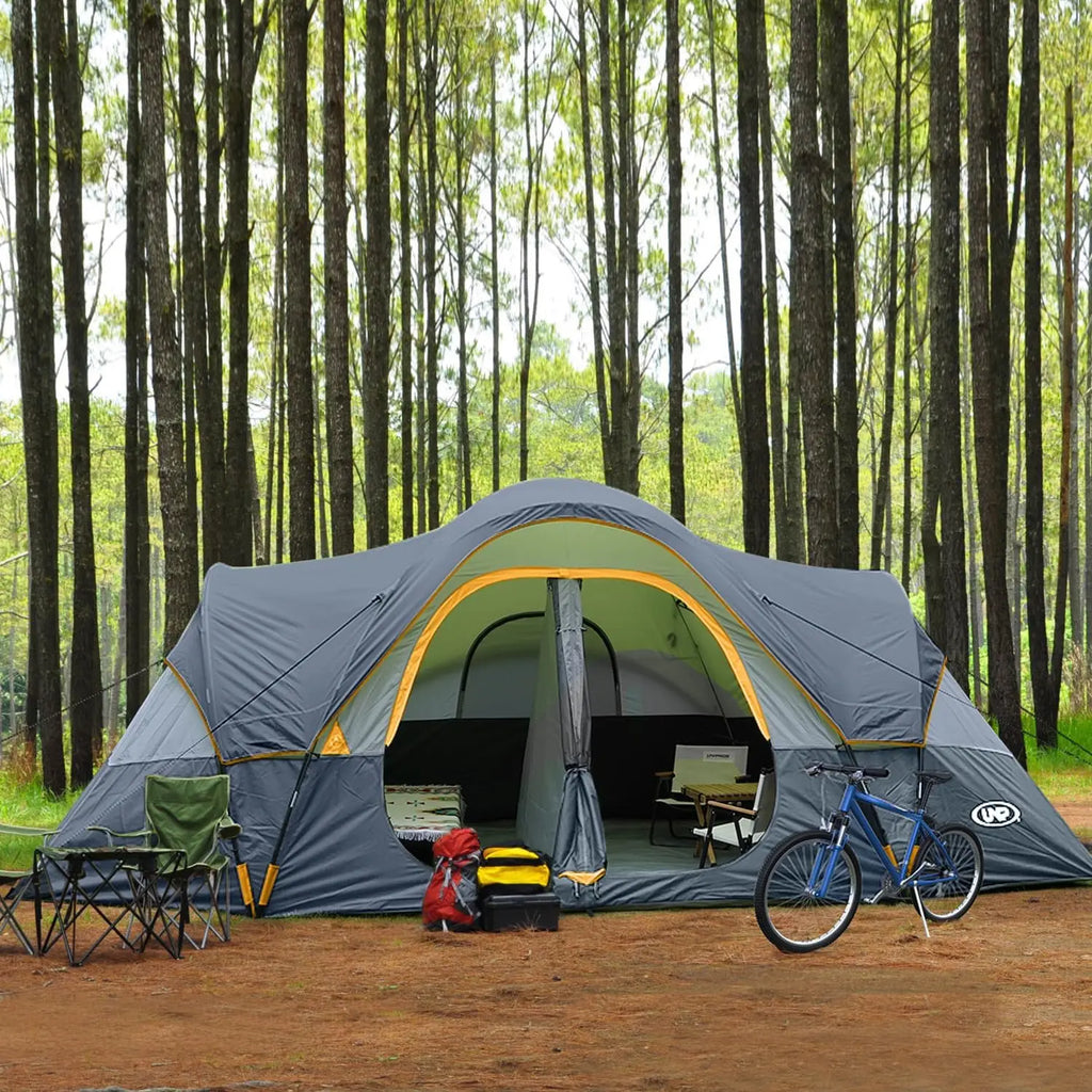 10-Person Family Camping Tent, Easy Setup, Waterproof, 2 Rooms, Large Mesh Windows for Ventilation and Star View
