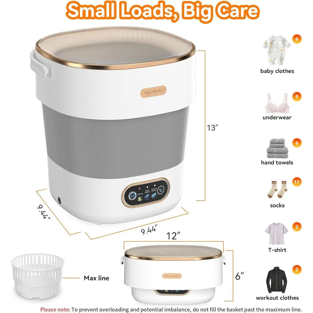 Portable Washing Machine, Mini Washer and Spin-Dryer with Hanging, 16L Capacity for Small Laundry, Ideal for Underwear, Baby Clo