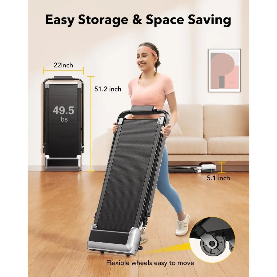 Walking Pad Under Desk Treadmill with Incline 2 in 1 Folding Treadmill for Home and Office Use Compact Portable Treadmill with