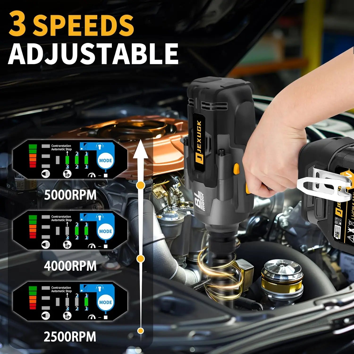 21V Brushless Impact Wrench 1500Ft-Lbs, 2x6.0Ah Battery, 5-Socket, High Torque Cordless Impact Gun for Heavy Duty