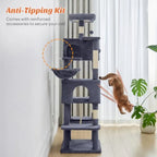 Large 66 Inch Multi-Level Cat Tree Tower with Condo Perches Sisal Scratching Posts Hammock and Dangling Balls for Indoor Cats D