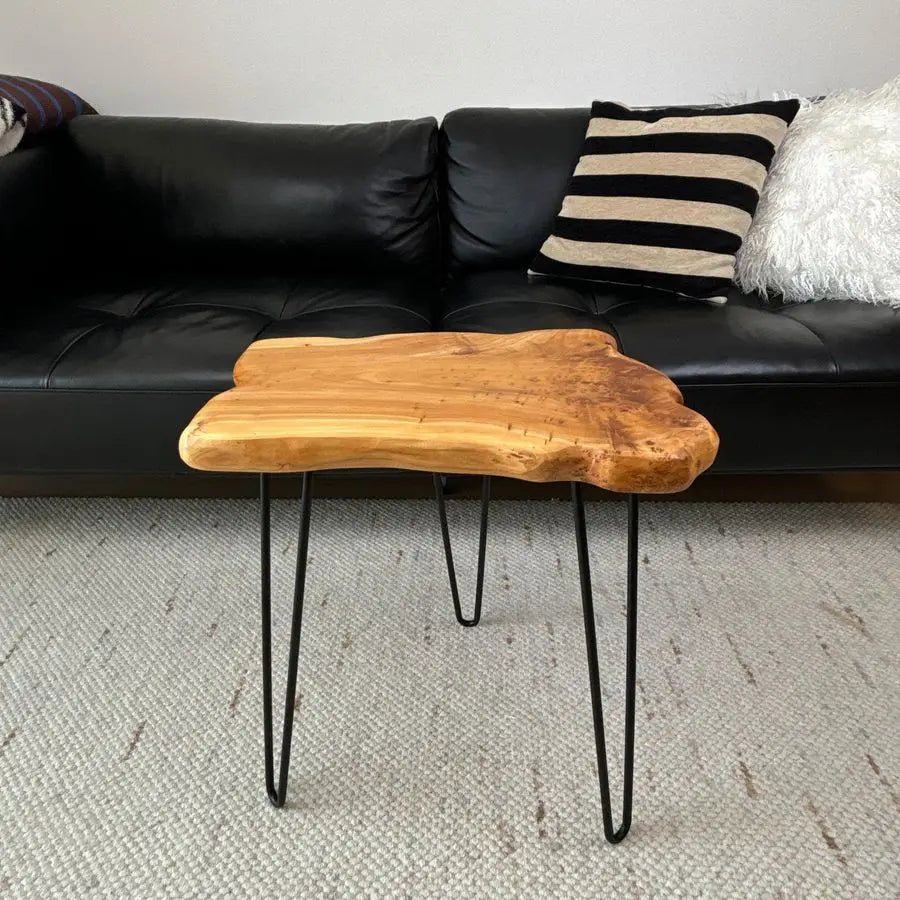 Edge End Table, Live Edge Side Table with Hairpin Legs, Small Natural Wood Coffee Table Stump End Table for Living Room, Bedroom