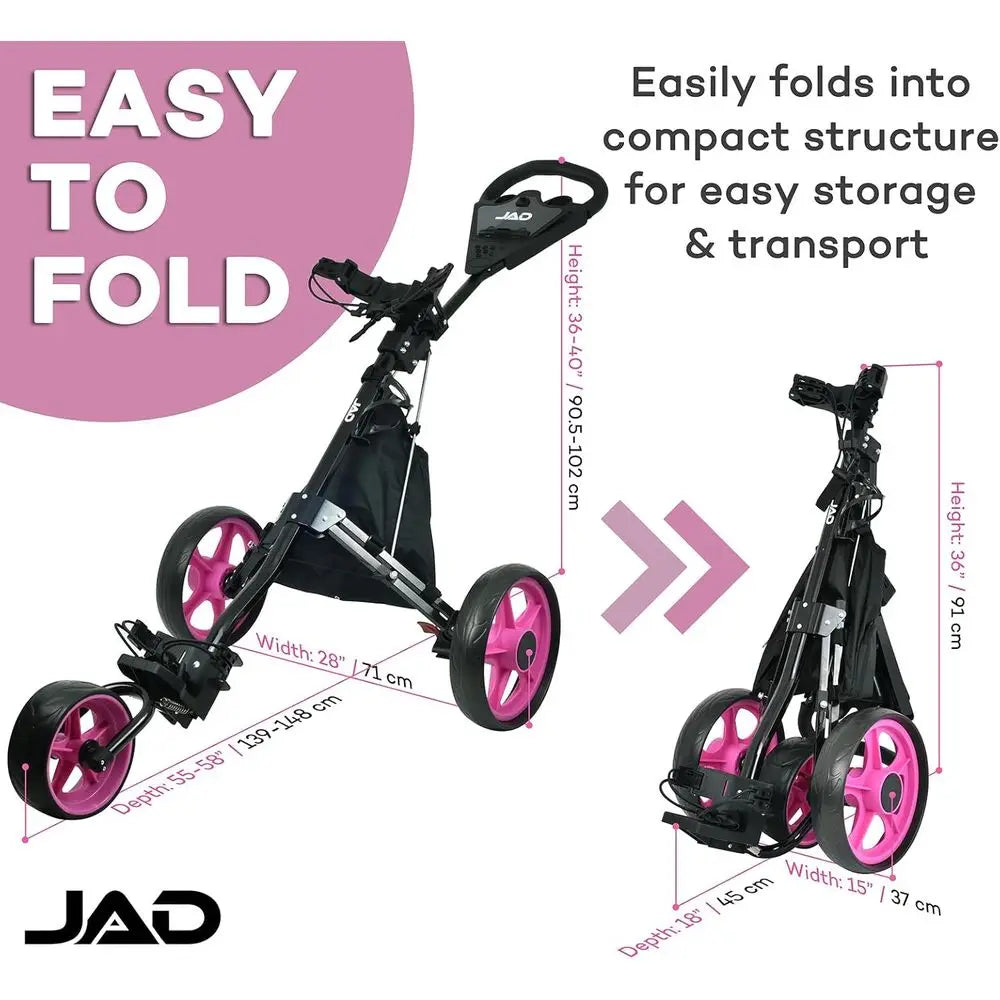 3-Wheel Lightweight Deluxe Women's Golf Push Cart, Easy Fold & Collapsible for Convenient Golfing