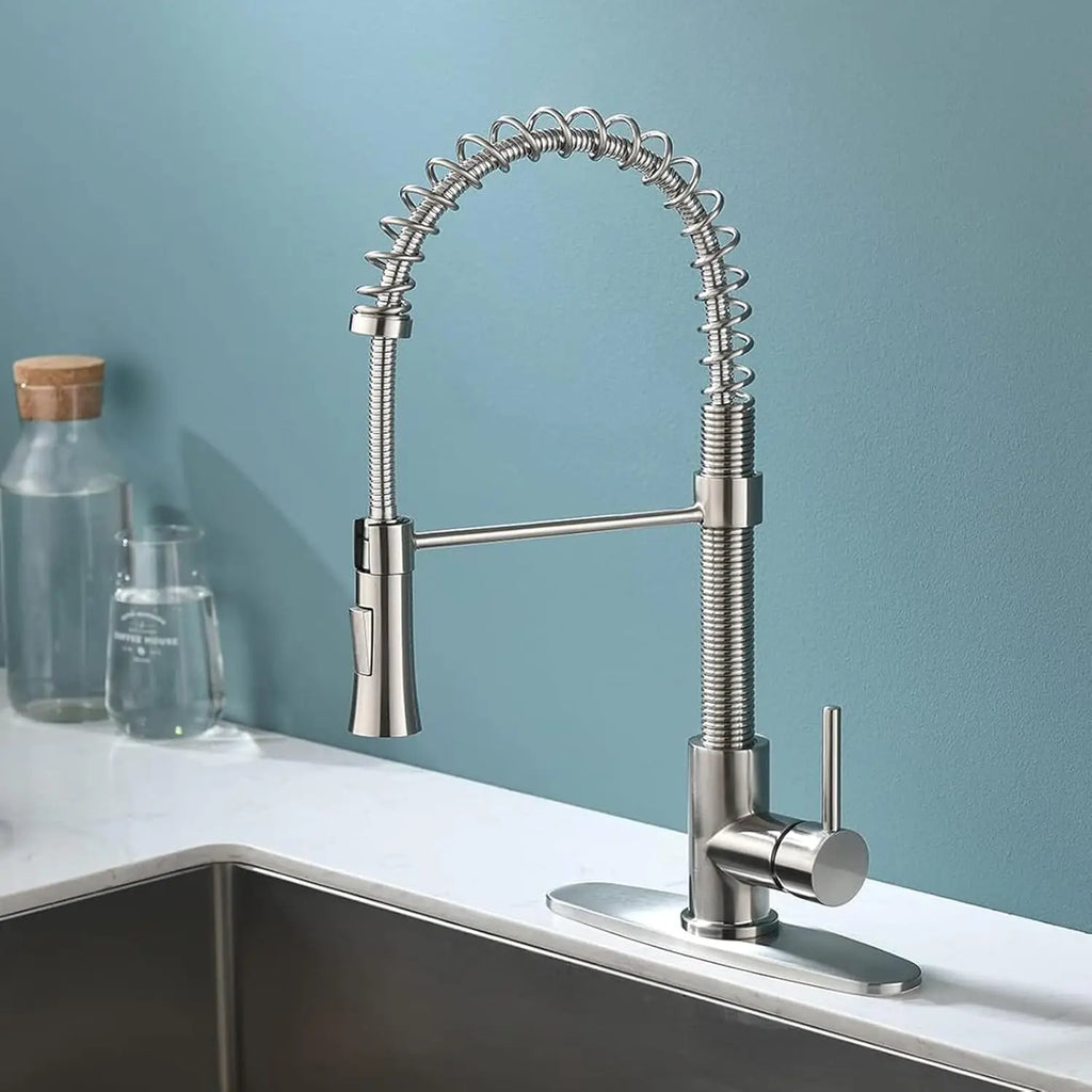 Brushed Nickel Kitchen Faucet with Sprayer, High Arc Single Handle, Stainless Steel One-Hole Faucet for Farmhouse, RV, Bar, Laun