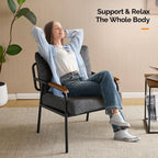 Mid-Century Modern Accent Armchiar for Small Space, Small Comfy Upholstered Leisure Reading Chair with Wood Armrest for B