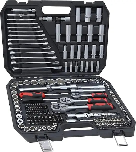 Hand tools, Mechanics Tool Set 94pcs Socket Set wih Case, 1/4 & 1/2 Drive, Versatile and Durable Tool Kit for Auto & Motorcycle