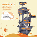 Large 66 Inch Multi-Level Cat Tree Tower with Condo Perches Sisal Scratching Posts Hammock and Dangling Balls for Indoor Cats D