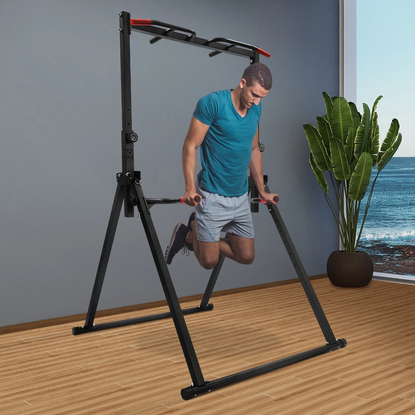 Power Tower Dip Station Adjustable Height Pull Up & Dip Station Multi-Function Home Strength Training Fitness Workout Station