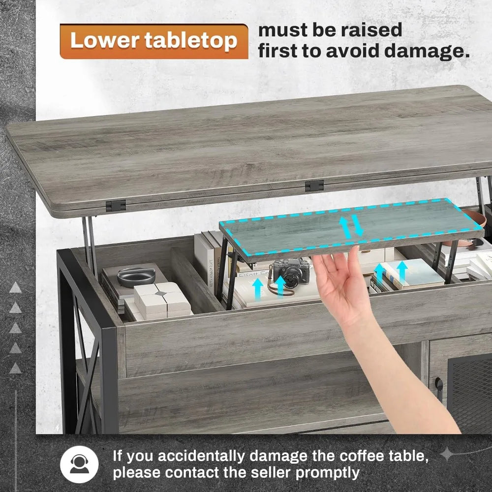 40" Lift Top Coffee Table with Storage, LED Light, 4-in-1 Design for Living Room & Dining Room