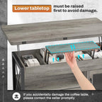 40" Lift Top Coffee Table with Storage, LED Light, 4-in-1 Design for Living Room & Dining Room