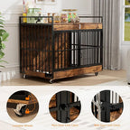 45 Inch XL Dog Crate with Stainless Steel Bowls, Heavy Duty Indoor Kennel, Wooden Dog Crate Table for Home Decor