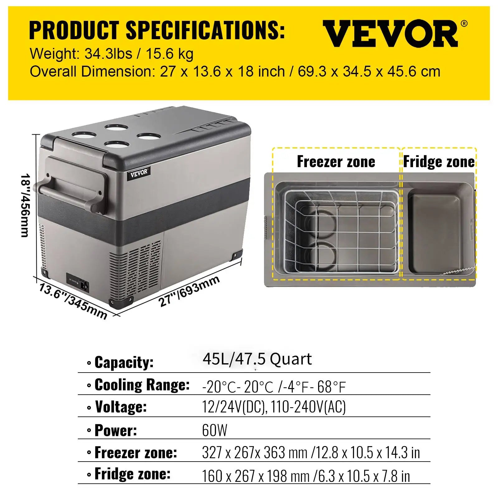 SucceBuy 20L 22L 35L 45L 55L Car Refrigerator Mini Fridge Freezer Portable Compressor Cooler 12/24V Ice Box for Camping