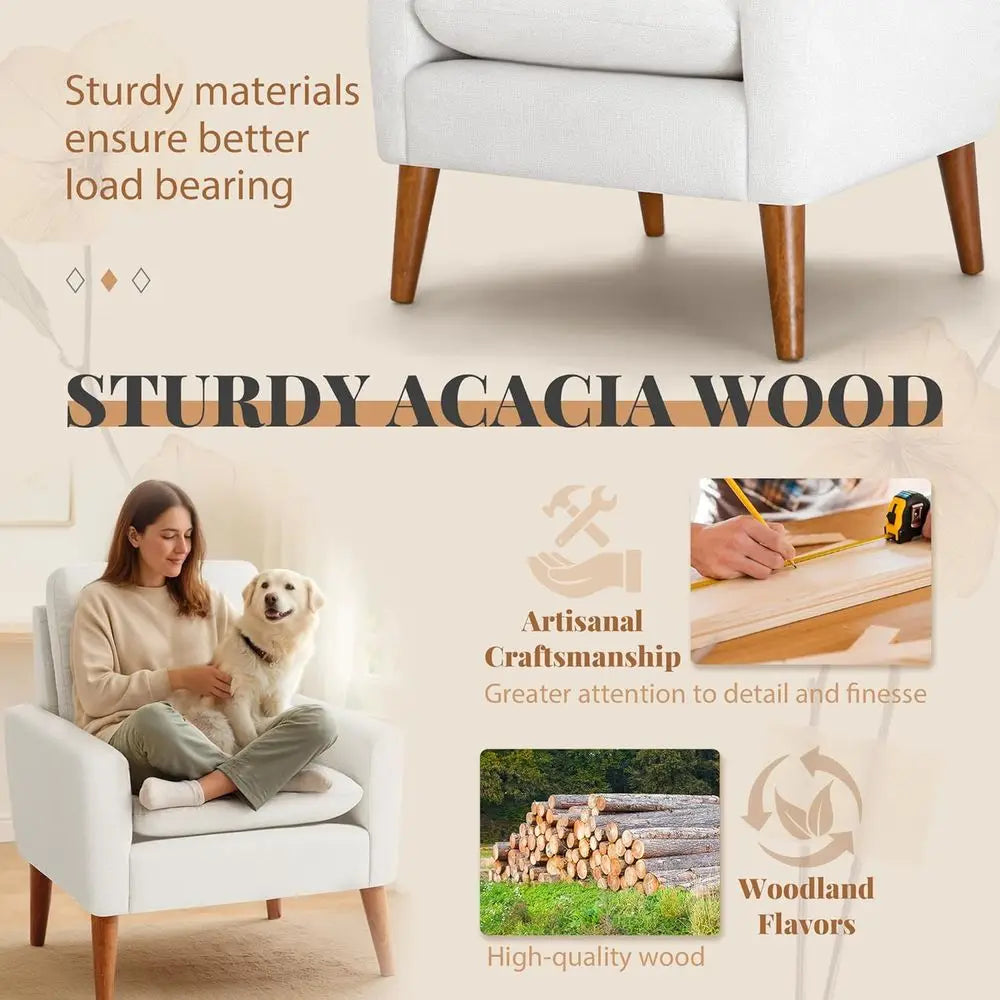 Accent Chair, -Century ern Upholstered Armchair, Comy Reading Soa Chair or Living Room, Bedroom, Aparent, White
