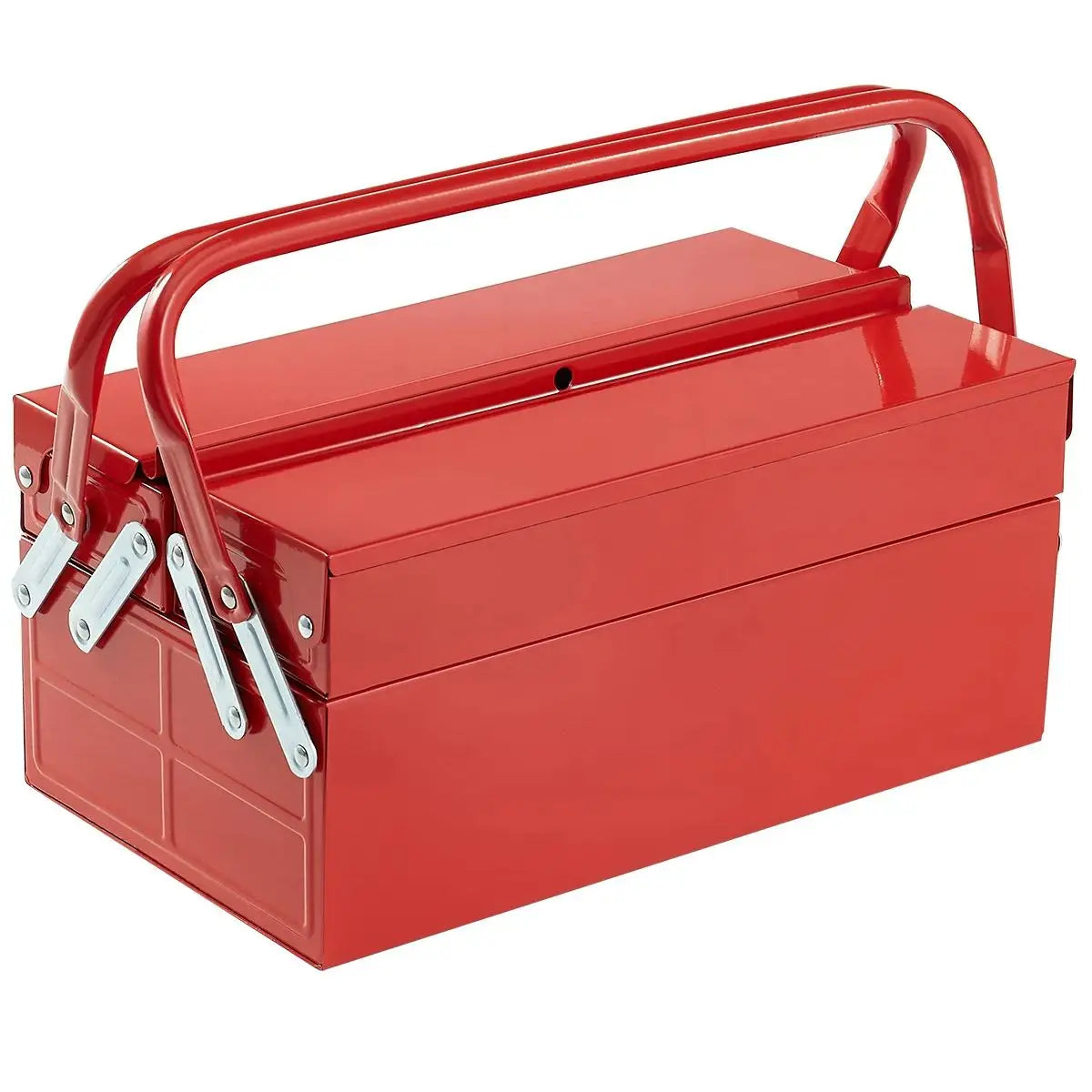 SucceBuy Metal Tool Box 2-Tier 3-Tray Portable Folding Tool Chest Organizer with Handle & Lock Toolbox for Factory Repair Shop