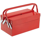 SucceBuy Metal Tool Box 2-Tier 3-Tray Portable Folding Tool Chest Organizer with Handle & Lock Toolbox for Factory Repair Shop