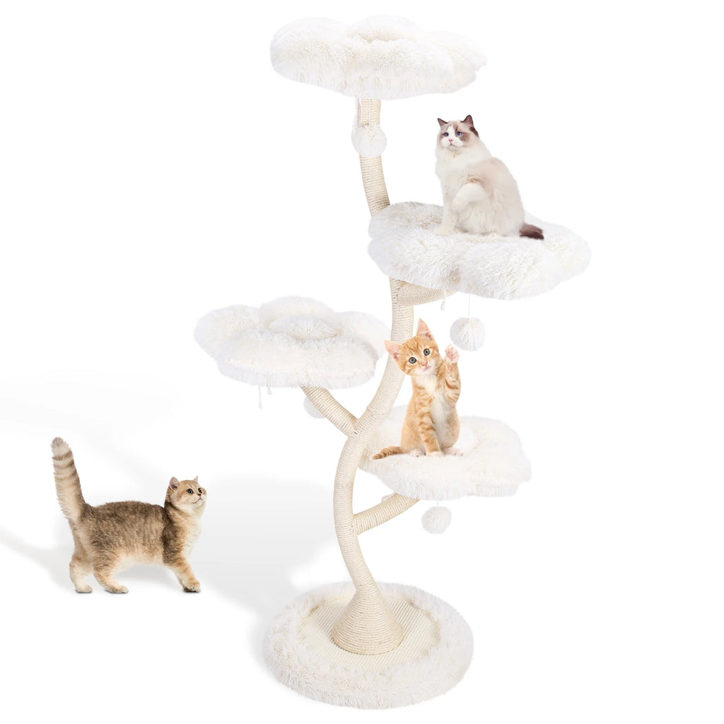 70.07 Inch Flower Cat Scratching Activity Tree for Indoor Kittens with Platform Bed Sisal-Covered Scratching Posts & Toy Balls