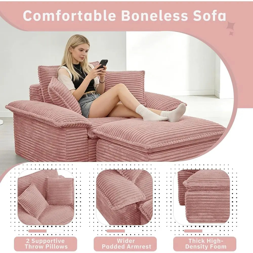 Chaise Lounge Chair Indoor, Oversized Corduroy Upholstered BonelSoa Couch, Cloud-Like Soa Bed with Ottoman or Living Room and Be