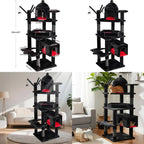 Large 63 Gothic-Style Cat Tower with Coffin Bed, Cat Houses, Scratching Posts for Cats Over 20 lbs, Black & Red