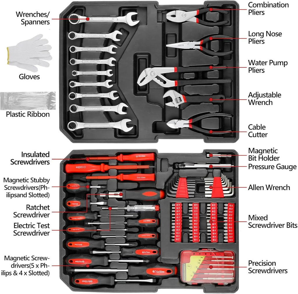 799pcs Mechanic Tool Set Home Repair Tool kit Wrenches Socket with Trolley Case Hand Tools for Daily Use Househould Work Repair