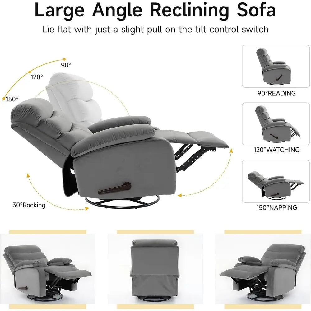 Adult Swivel Rocking Recliner for Compact Spaces: Light Grey Chair for Living Rooms, Nurseries, and RVs