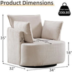 360° Swivel Barrel Chair with 3 Pillows, Corduroy Accent Armchair for Living Spaces, Beige
