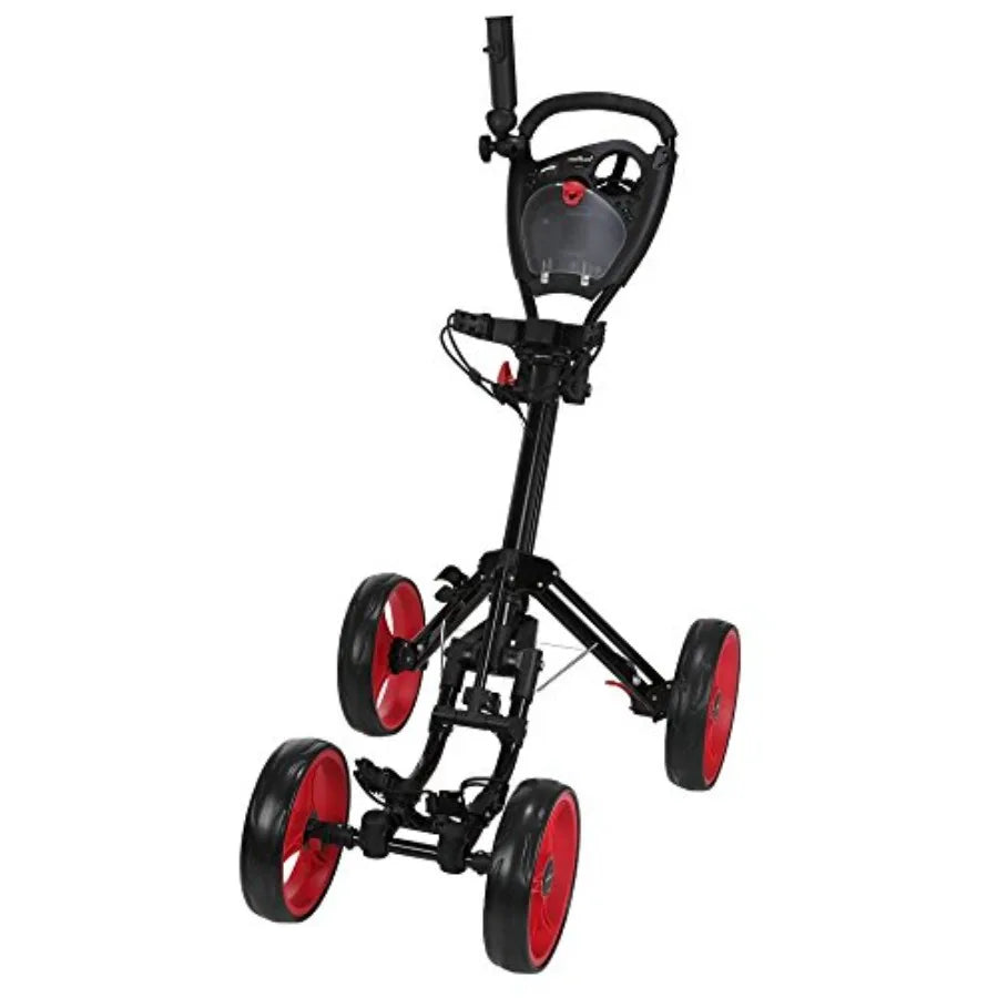 Golf Quad 4-Wheel Folding Golf Pull/Push Cart Black/Red