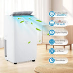 14,000 BTU Portable Air Conditioner - Smart Control Quiet 48dB 3-Speed Fan Dehumidifier 24-Hour Timer for 750 Sq. Ft.