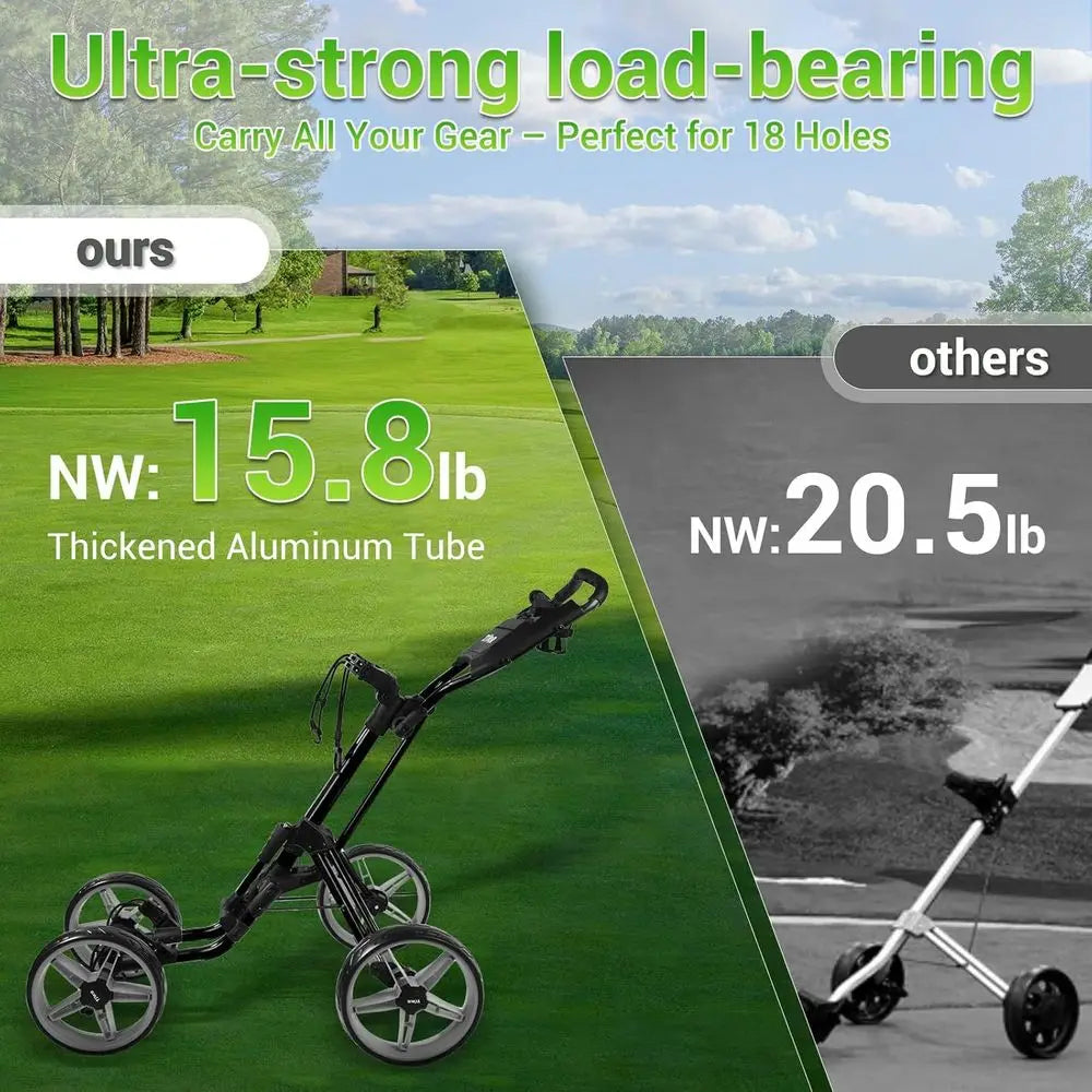 Foldable 4-Wheel Golf Trolley with Adjustable Handle, Scorecard Holder, Umbrella Mount, Foot Brake, All-Terrain Wheels for Adult