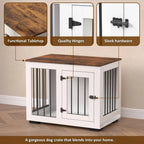 White Dog Crate Furniture for Medium Dogs Up to 40 lbs - Decorative Puppy Kennel with Wide Farmhouse Table Top & Steel Bar