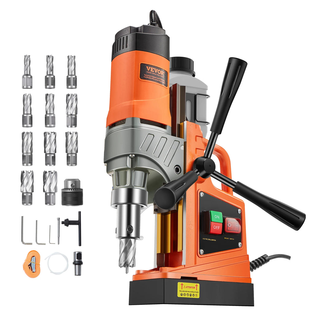 SucceBuy 11PCs Magnetic Drill Motor 1.6 in 1450W Boring Diameter 850RPM Speed 2810 lbf Portable Electric Mag Drill Press