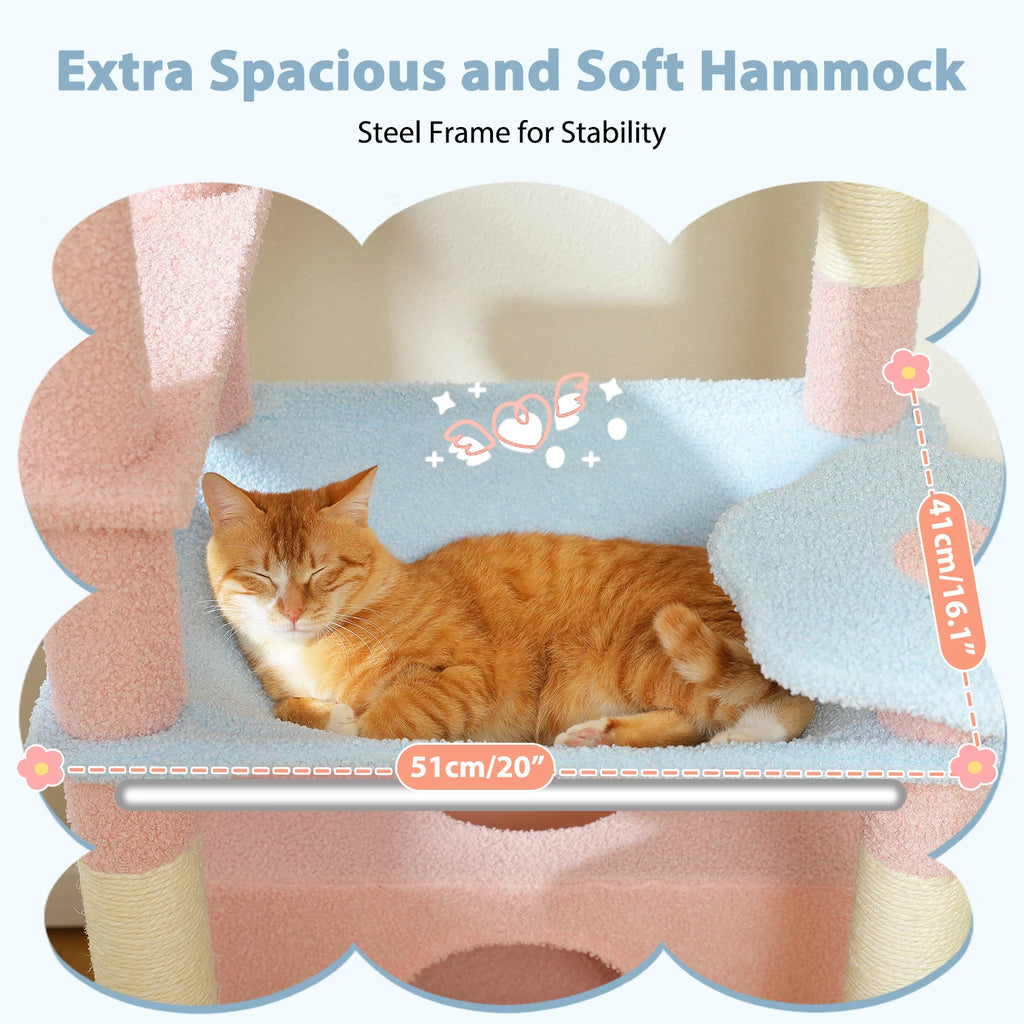 184cm Large Cat Tree Tower for Indoor Cats With Sisal-Covered Scratching Posts Spacious Hammock Padded Perches and Condos Blue