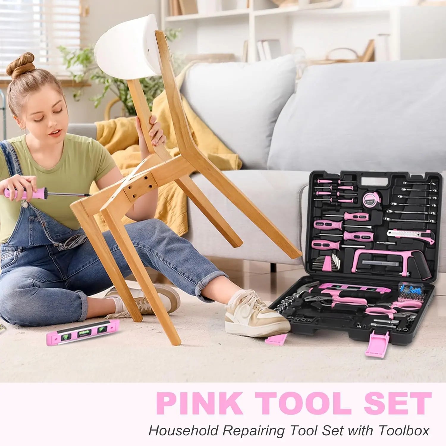198-Piece Pink Tool Set with Toolbox, SAE Hand Tool Kit for DIY & Home Repair