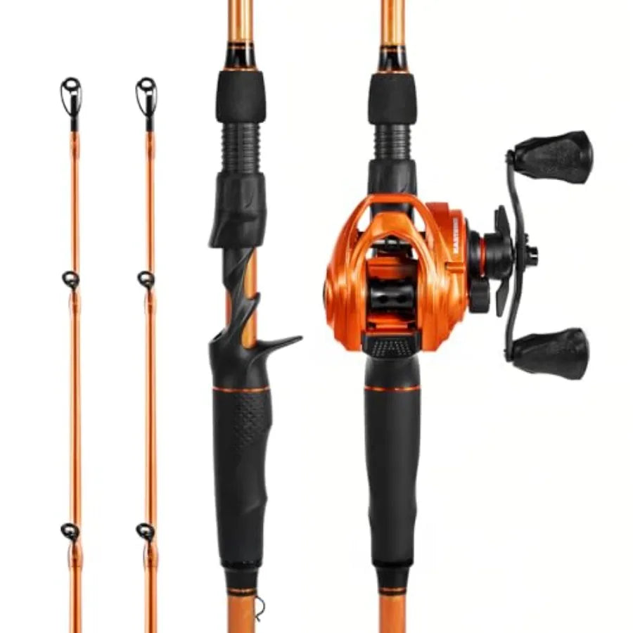Fishing Rod and Reel Combo, Spinning & Baitcaster Combo, with Backup Tip Section, Stainless-Steel Guides,Cast-6'10" Mh-rt Handed