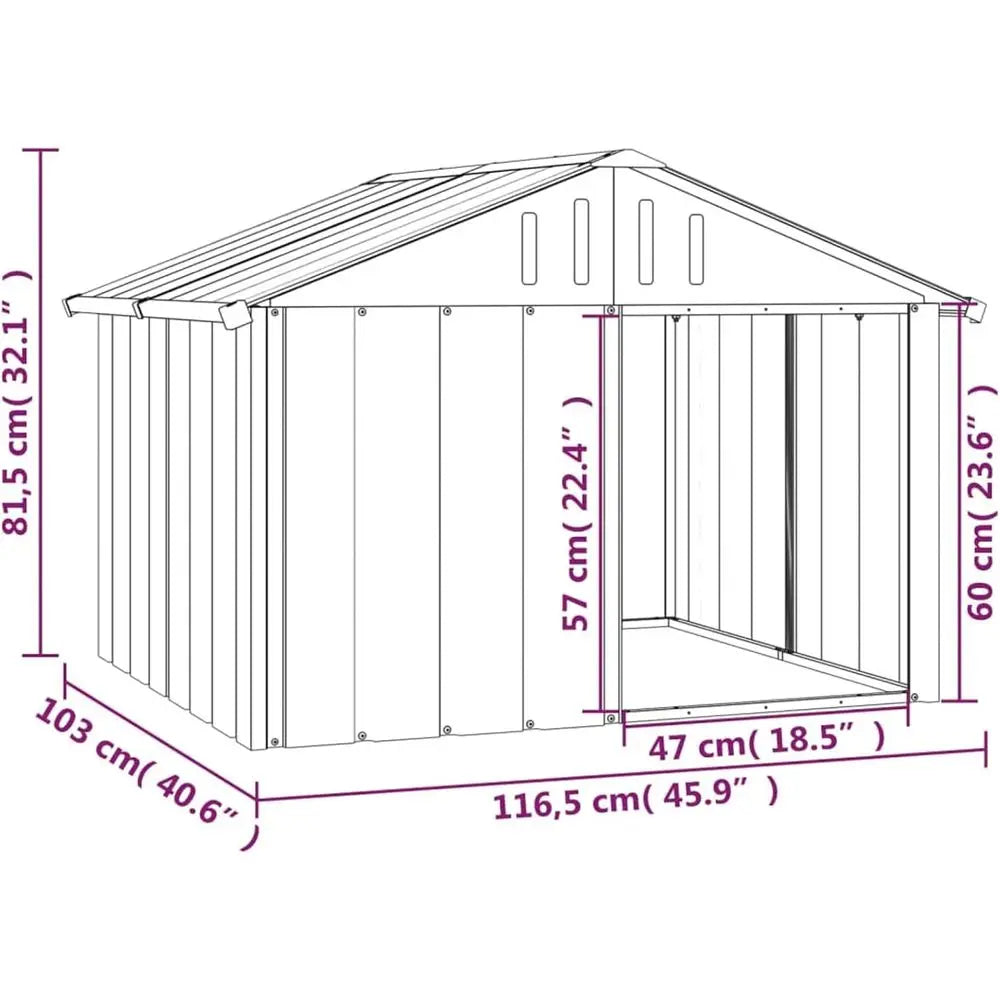 Galvanised Steel Grey 116.5 x 153 x 81.5 cm Type 1 Dog Kennels Product for Pets and Animals